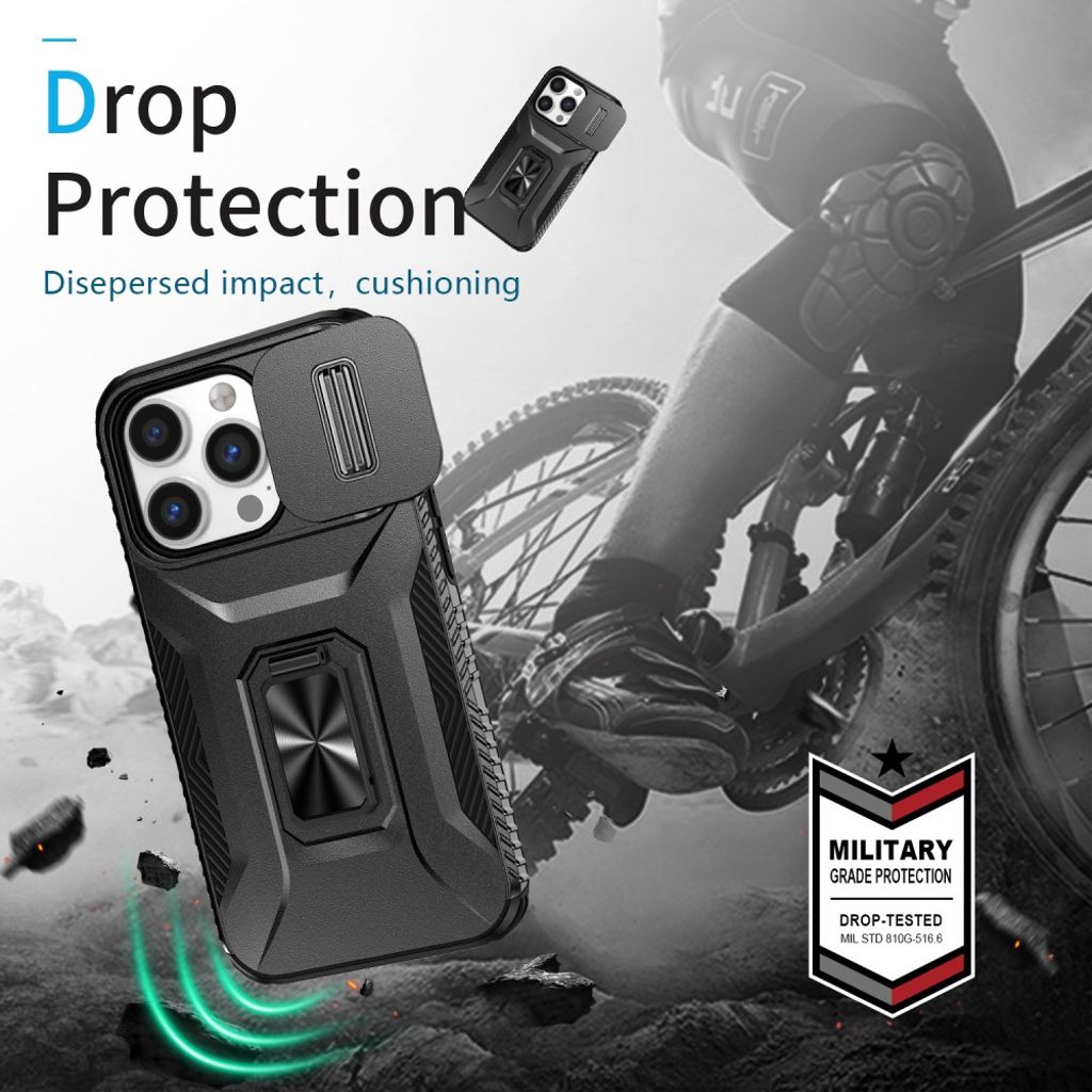 iPhone 14 Pro Skal med Ringstativ och Kameraskydd - Svart