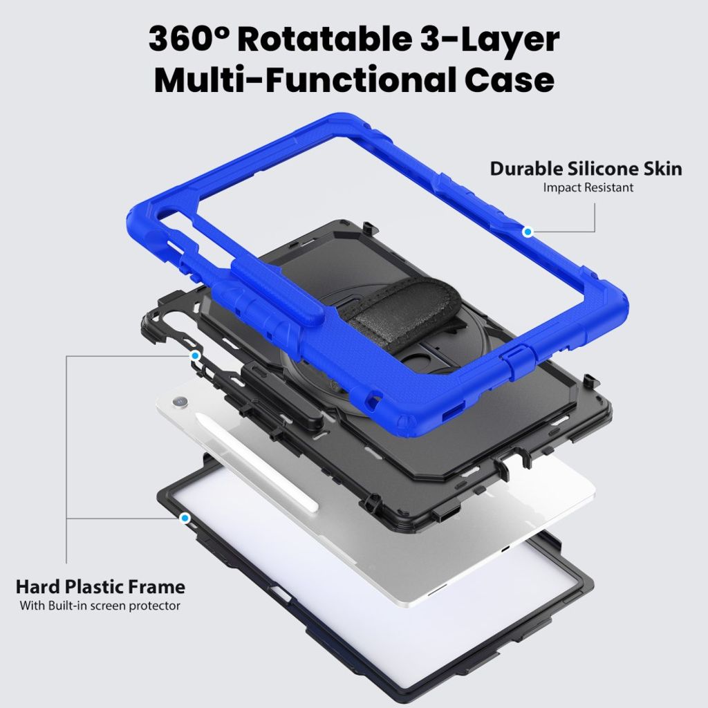 Samsung Galaxy Tab S10 FE Plus Case with Shoulder Strap - Dark Blue