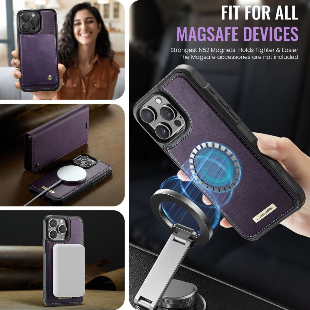 CASEME iPhone 13 Pro Max MagSafe RFID-estävä irrotettava lompakkokotelo - Violetti