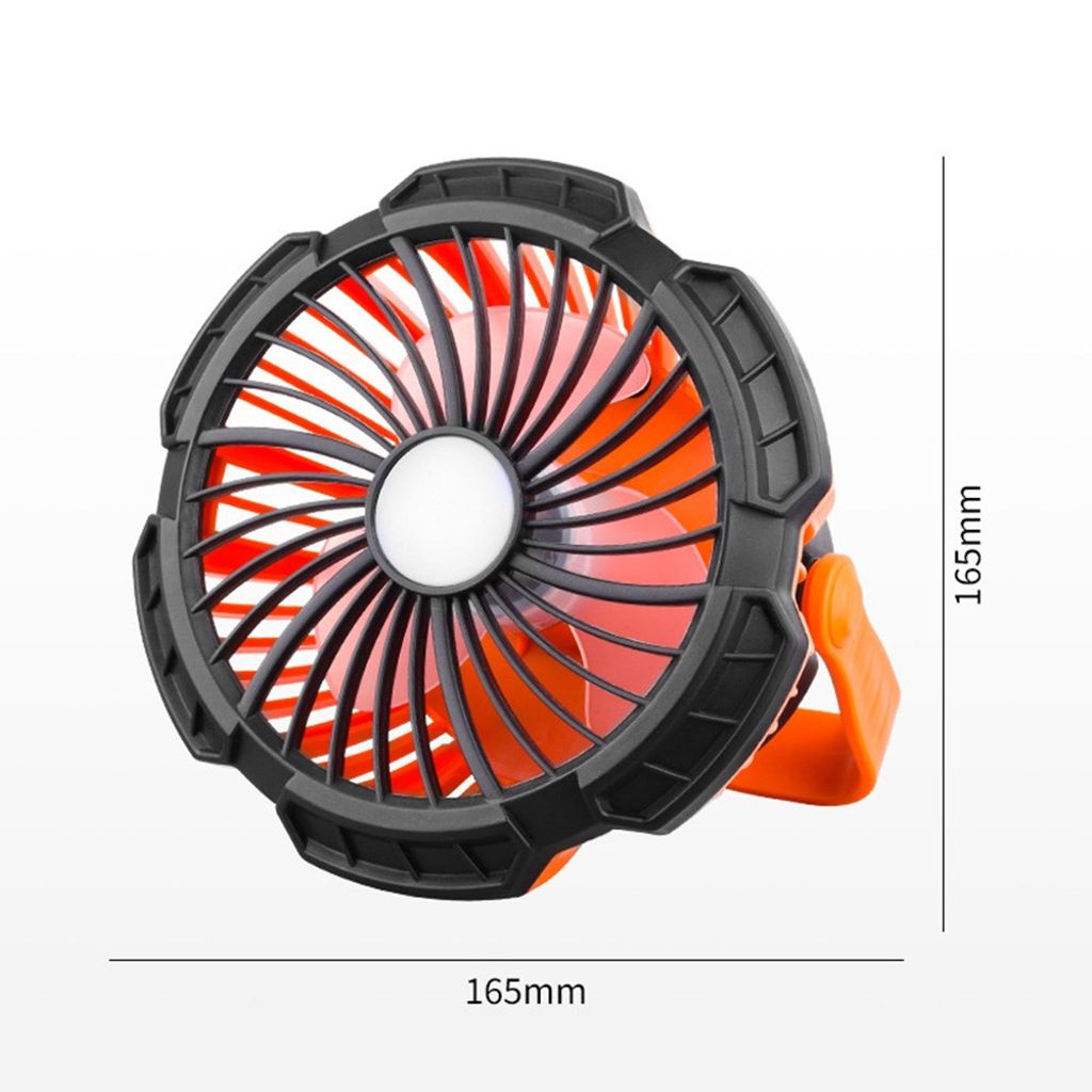 3-i-1 campingfläkt med LED-belysning och powerbank – Orange