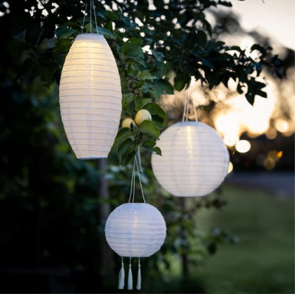 Aurinkokennovalaisin riisipaperivalaisin ovaali – ripustettava, valkoinen