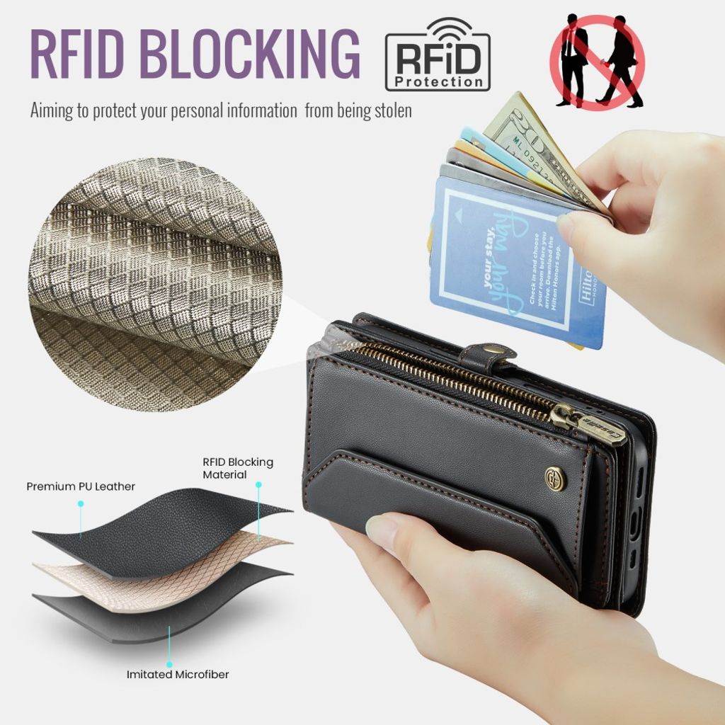 CASEME iPhone 18 Pro Max/17 Pro Max Lompakkokotelo RFID, 10 korttia - Musta