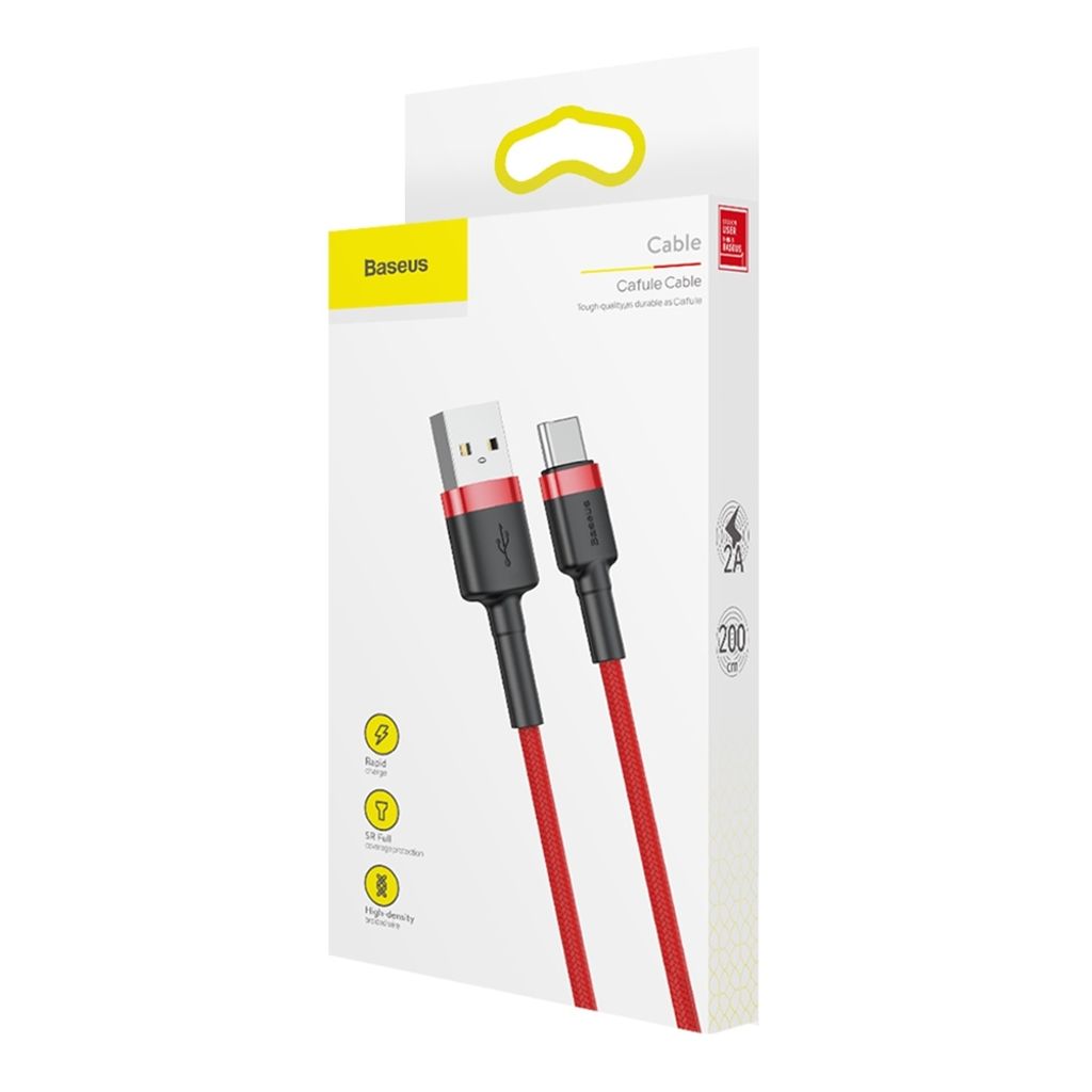 Baseus Cafule kabel USB til USB-C nylon QC3.0 2A 2M rød