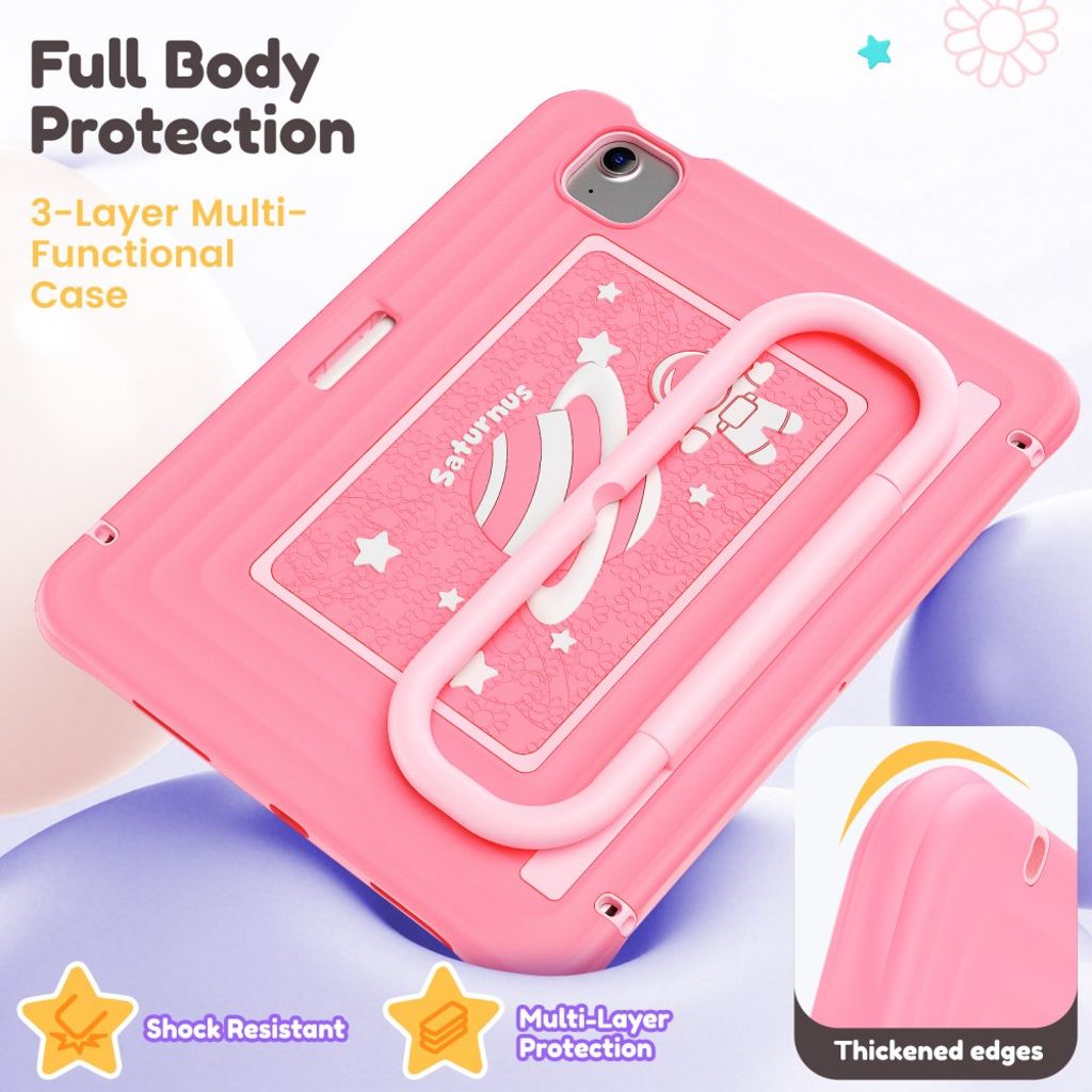 Lasten kuori jalustalla iPad Airille/Prolle 11" - Vaaleanpunainen