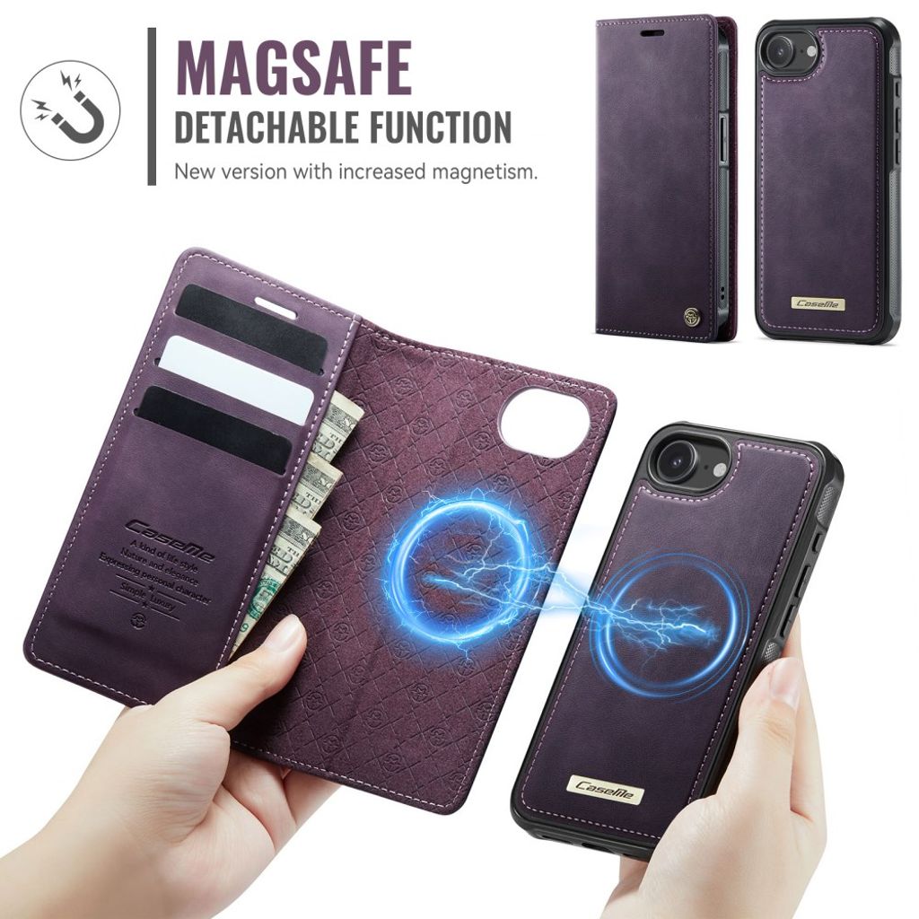 CASEME C49 Cover for iPhone 16e with Wallet, RFID Blocking & MagSafe – Purple