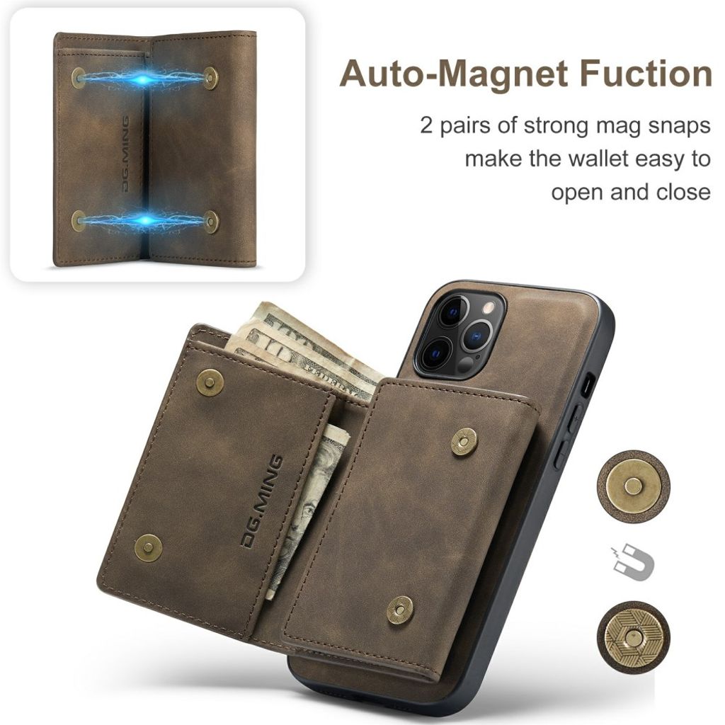 DG.MING iPhone 13 Mini Wallet Case with Kickstand – Coffee