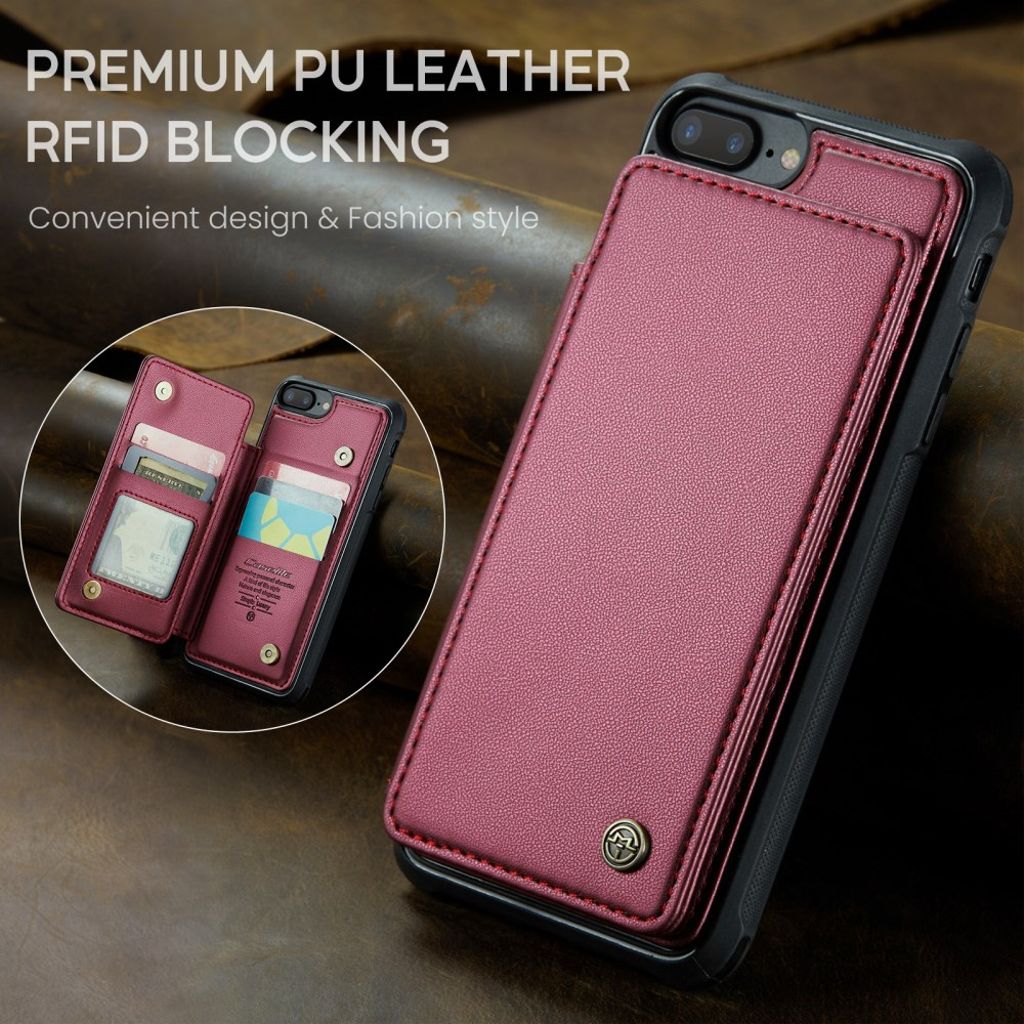 CASEME iPhone 6 Plus/6s Plus/7 Plus/8 Plus Cover med 5 Kortplads - Rød