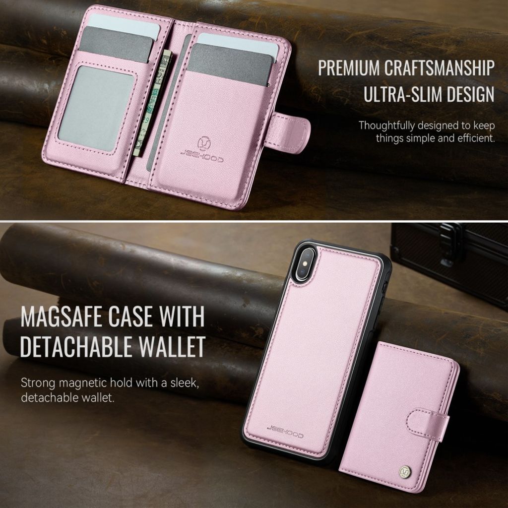 JEEHOOD iPhone XS Max RFID Kortholder Pungcover MagSafe – Lyserød