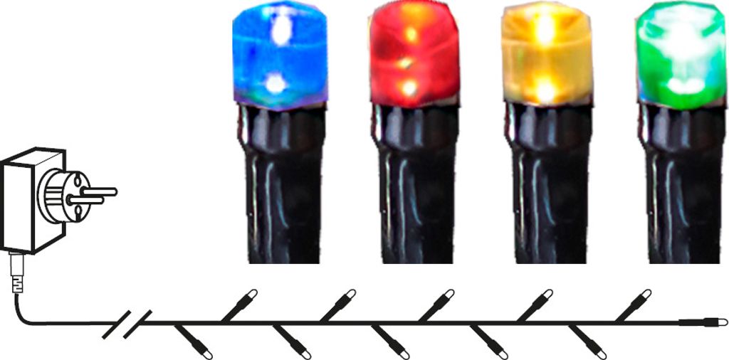 Blinkende Lyskæde Flashy – Flerfarvet 100 LED, 7 meter / Udendørs