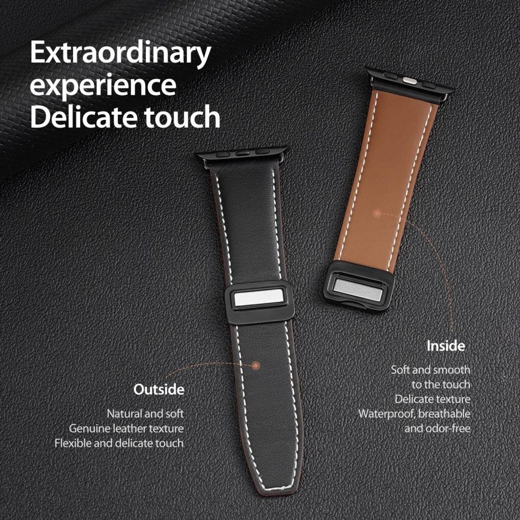 DUX DUCIS YA Series Apple Watch 42/44/46/49mm Urrem i ægte læder - Sort