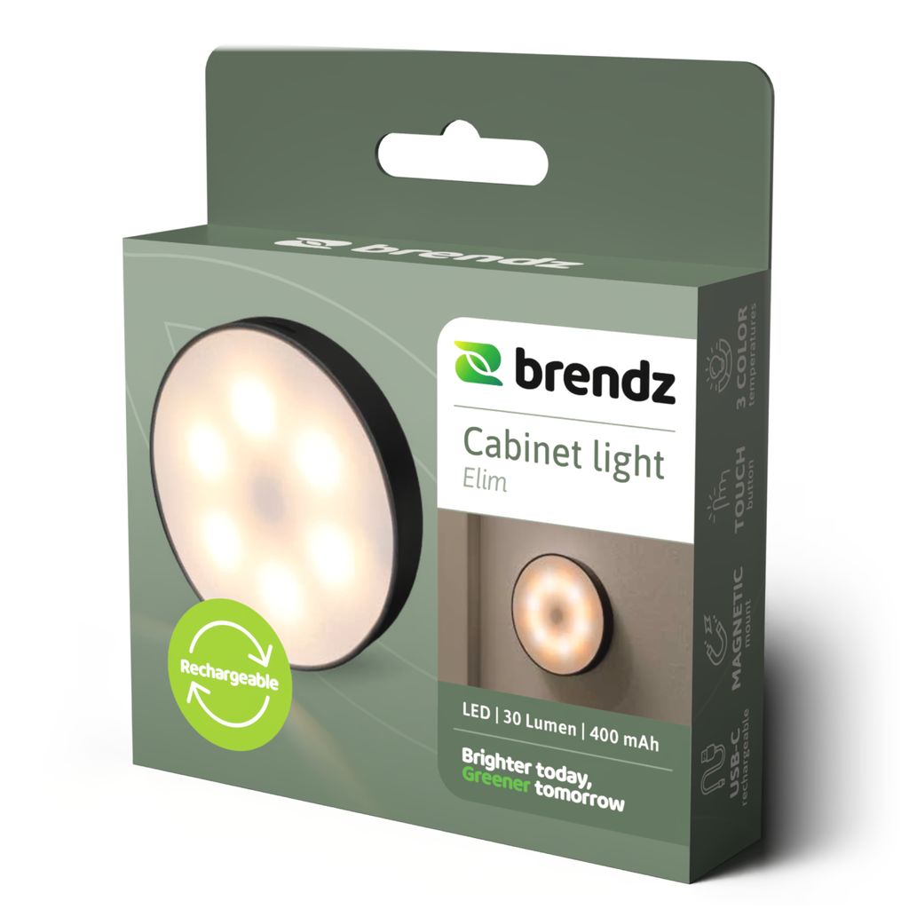 Brendz Elim Touch Uppladdningsbar LED-Skåpbelysning Svart 30lm USB-C