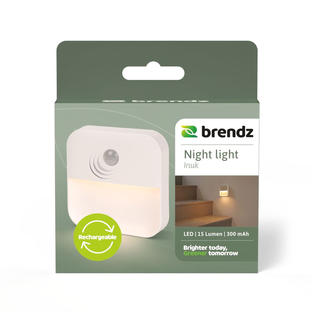 Brendz Inuk Genopladelig Natlampe 15lm med Bevægelsessensor Hvid