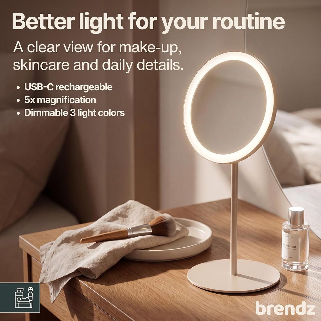 Brendz Siena Ladattava Meikkipeili LED-valolla 5x Suurennus Beige