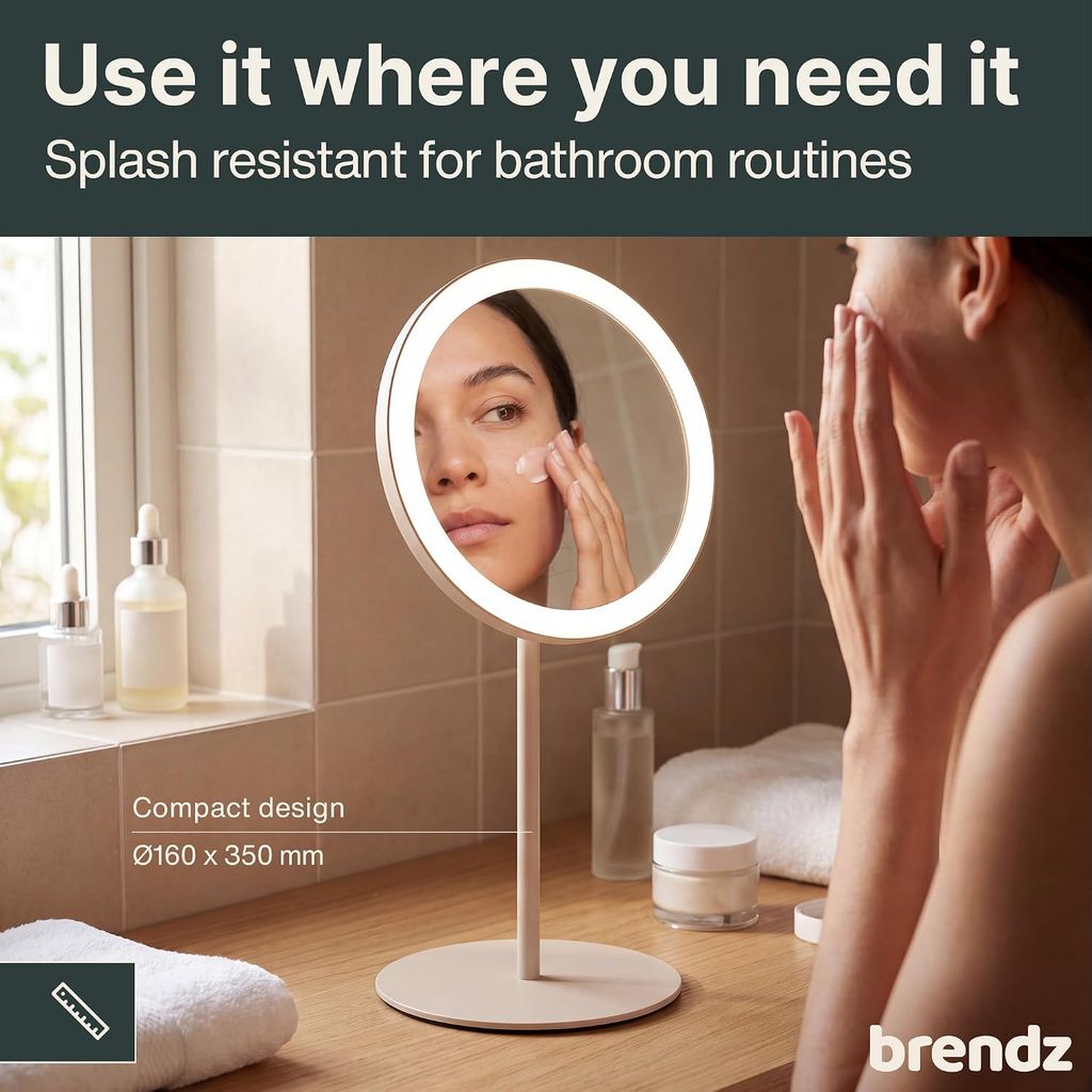 Brendz Siena Ladattava Meikkipeili LED-valolla 5x Suurennus Beige