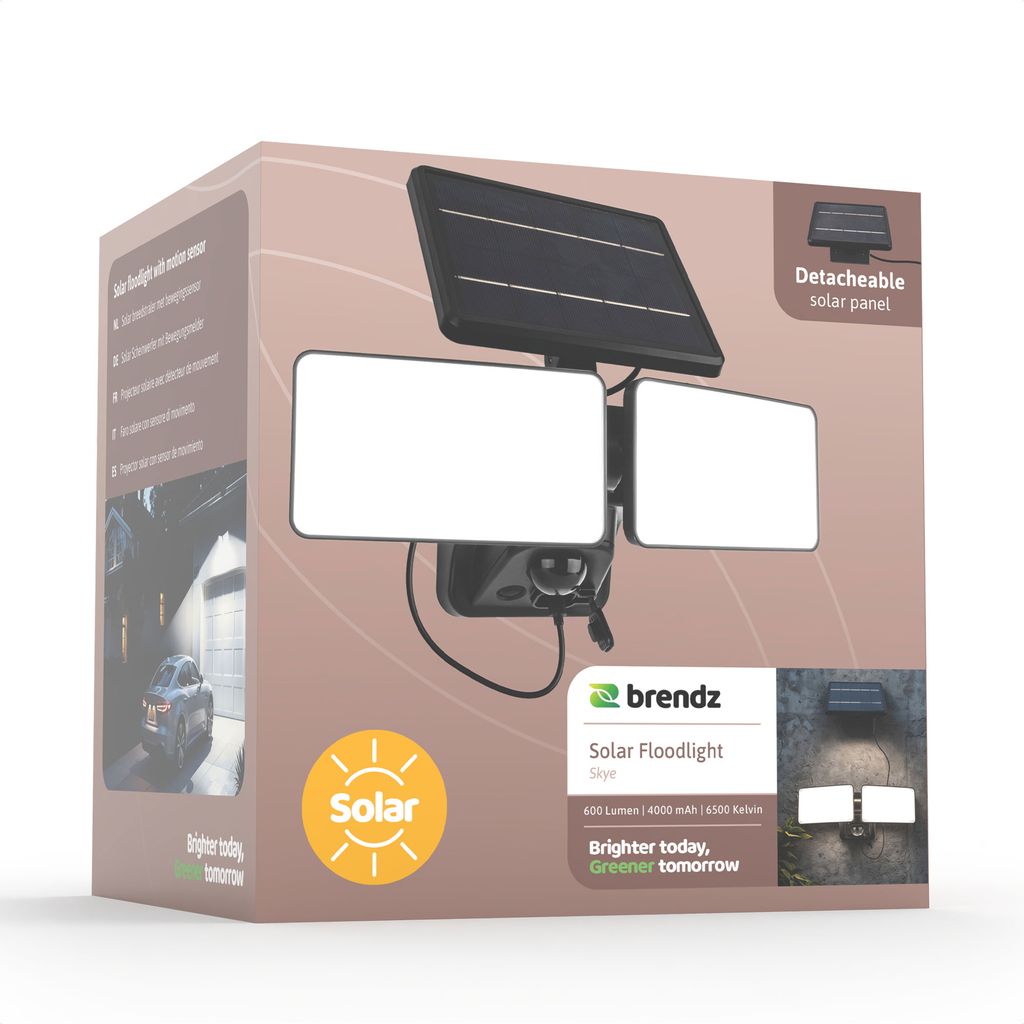 Brendz Skye Solar Solcellsstrålkastare med Rörelsesensor 600lm IP44