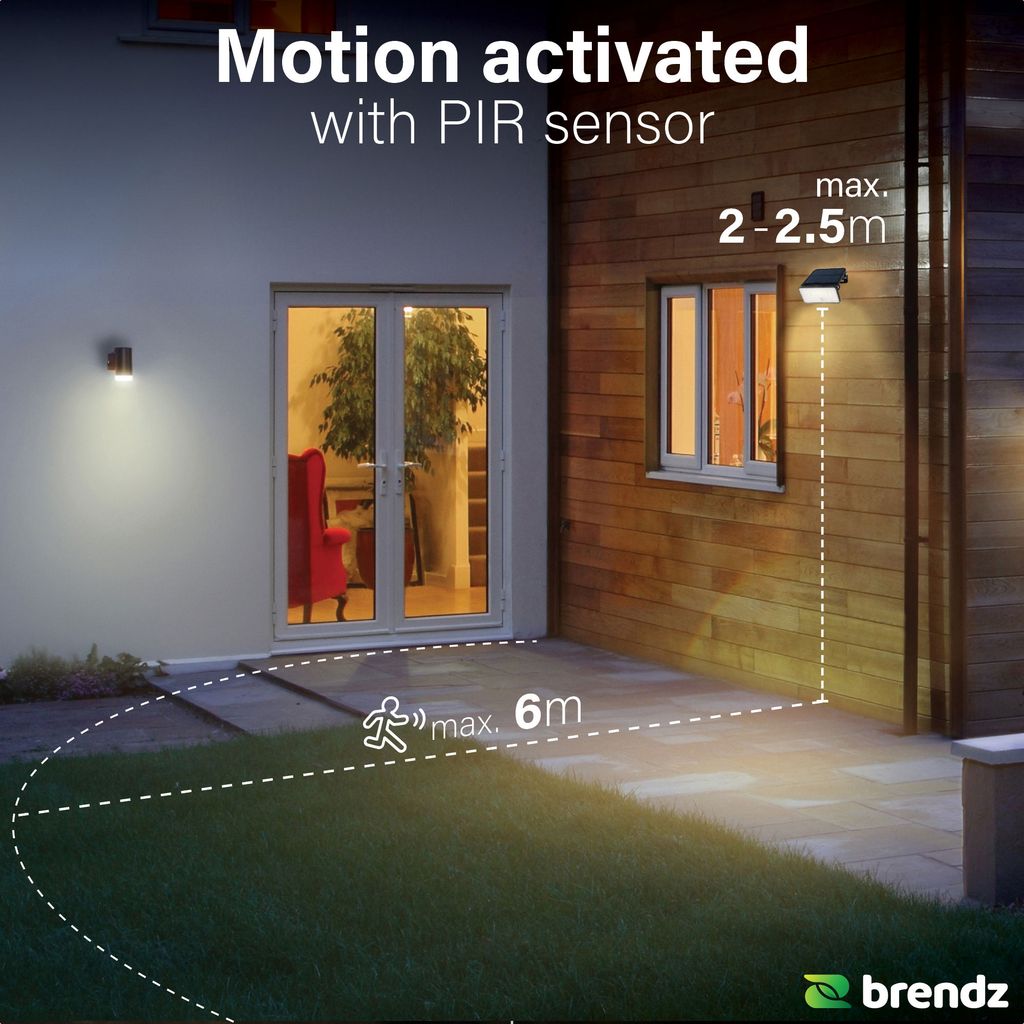 Brendz Paso Solcellsdriven LED-Vägglampa med Rörelsesensor 1000lm IP54