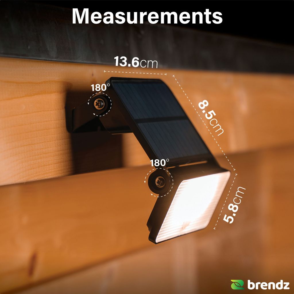 Brendz Paso Solcellsdriven LED-Vägglampa med Rörelsesensor 1000lm IP54