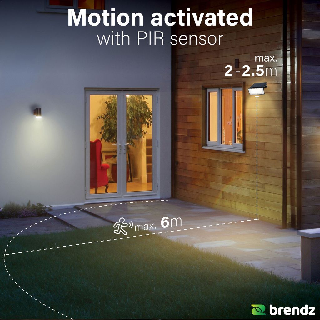 Brendz Paso Solcellsdriven LED-Strålkastare med Rörelsesensor 1600lm IP54