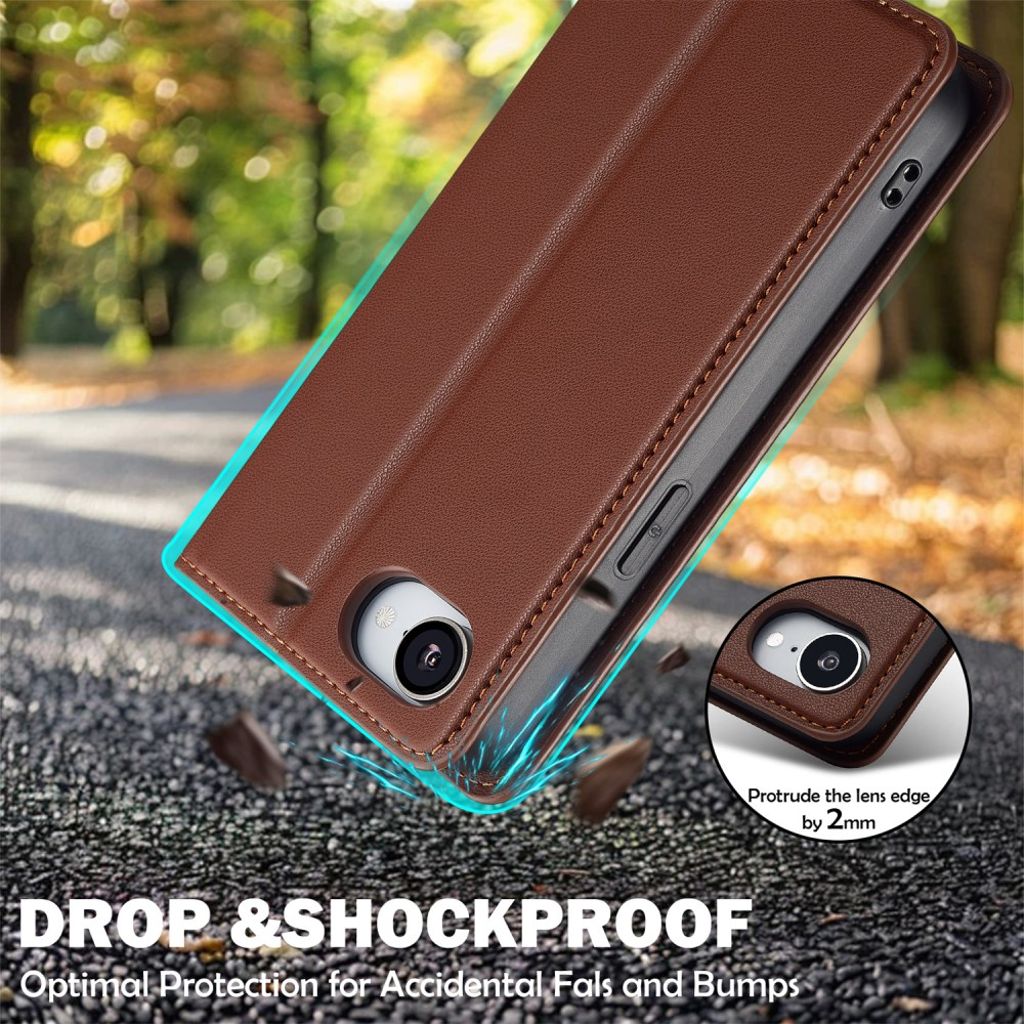 LC.IMEEKE iPhone 16e Plånboksfodral med Stativ – Brun