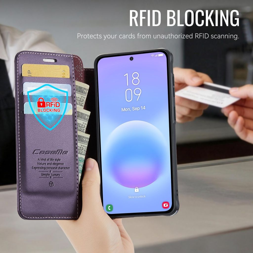 CASEME 053 Samsung Galaxy A17/A16/A26 Lompakkokotelo MagSafe RFID-estävä - Violetti