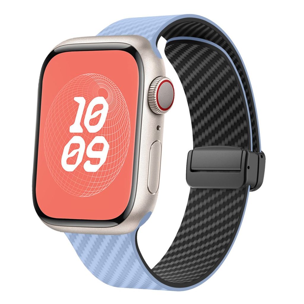 Apple Watch 42 / 41/ 40 / 38mm Klockarmband kolfibertextur - Ljusblå/Svart