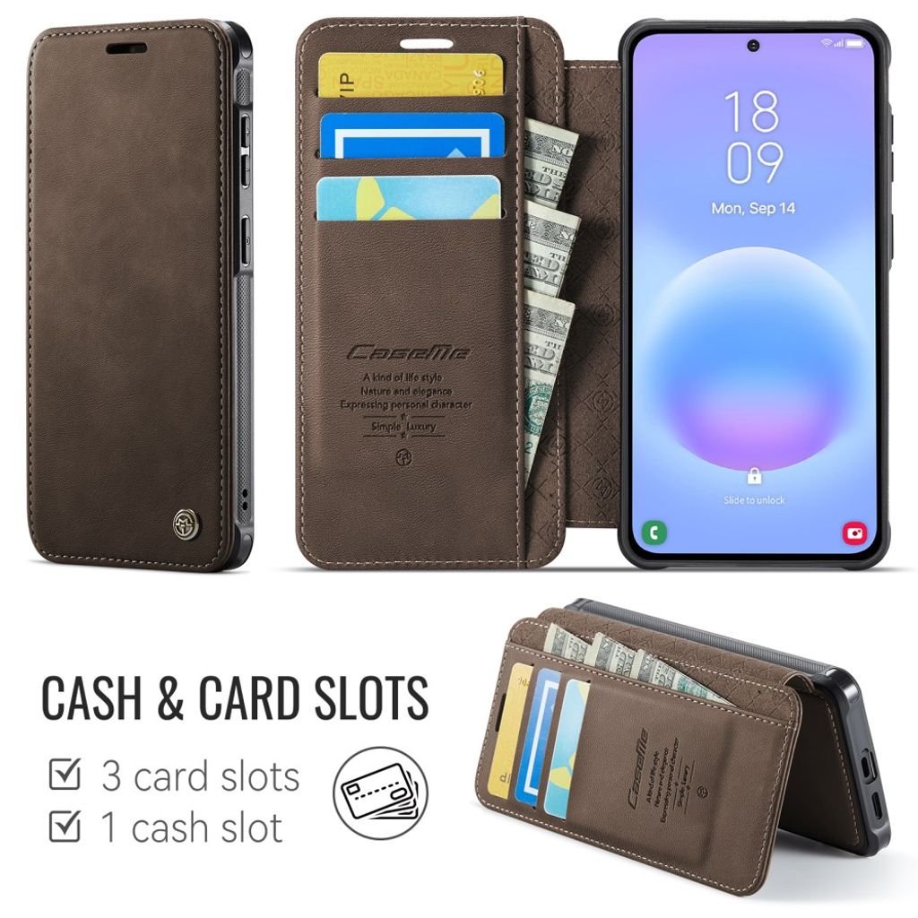 CASEME 053 Samsung Galaxy A17/A16/A26 Lompakkokotelo MagSafe RFID-estävä - Ruskea