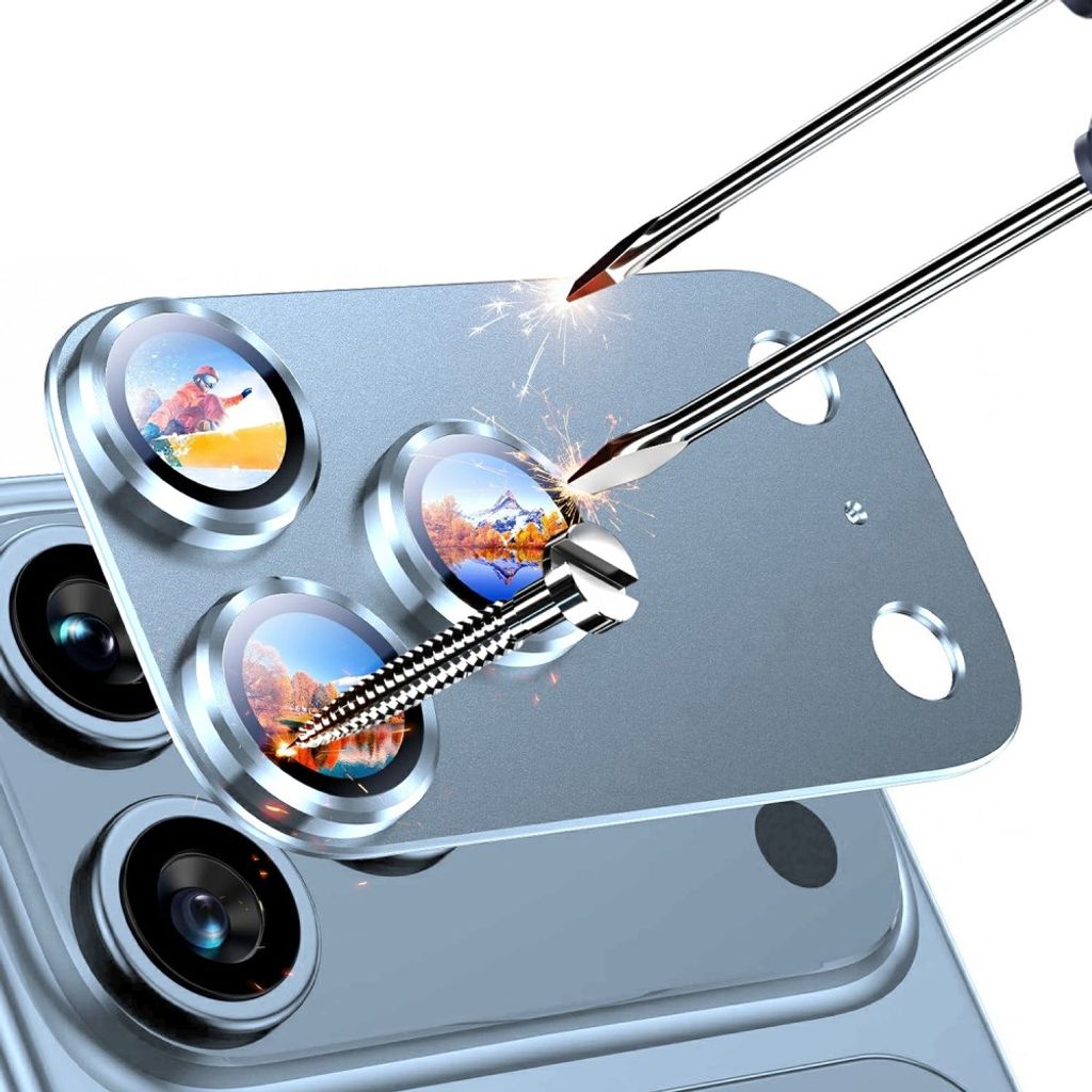 RURIHAI iPhone 18 Pro Max Kameralinssin suoja alumiinikehyksellä - Vaaleansininen