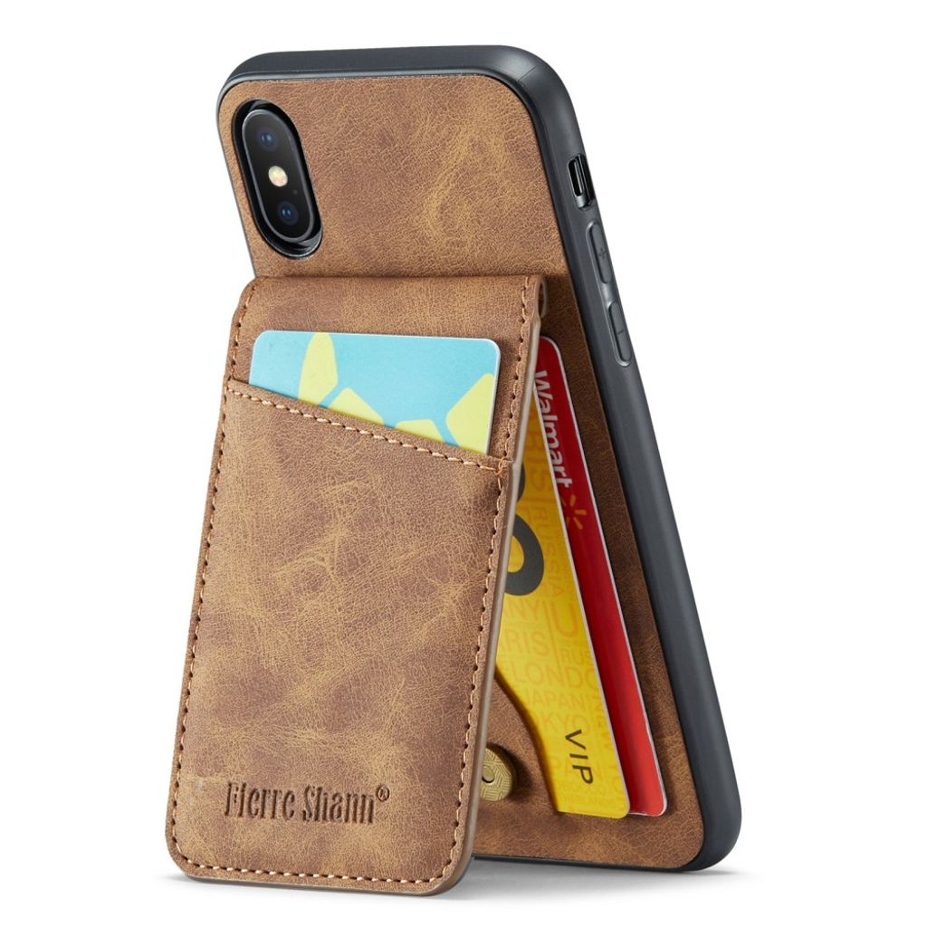 FIERRE SHANN iPhone XS Max Pungcover med Stativ og Kortholder – Brun