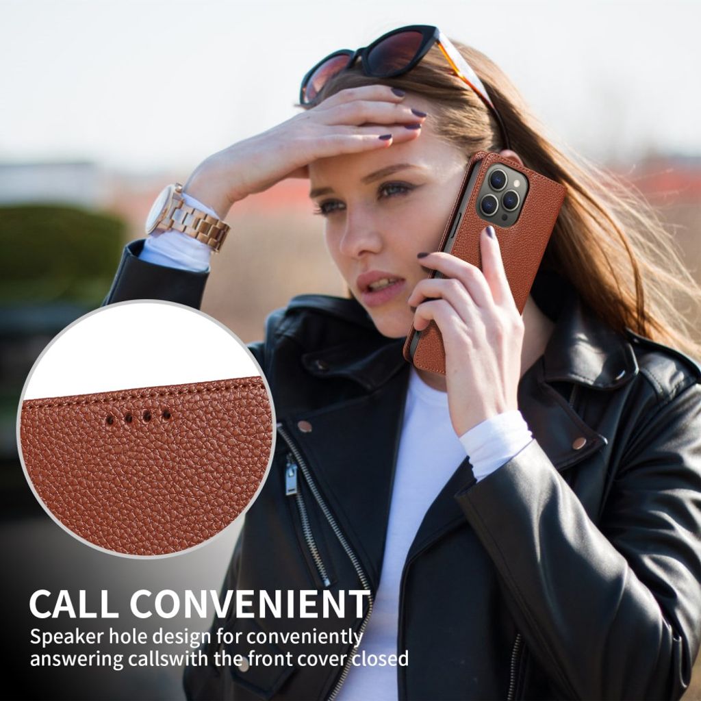 iPhone 14 Pro Wallet Cover RFID Blocking Stand - Brown