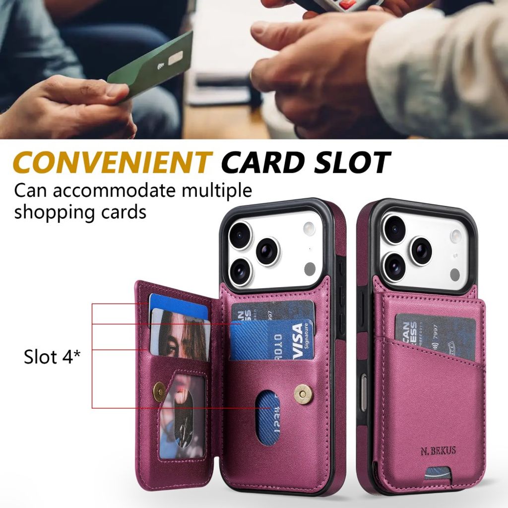 N.BEKUS iPhone 18 Pro Max/17 Pro Max Lompakkokuori RFID-suojauksella - Tummanvioletti
