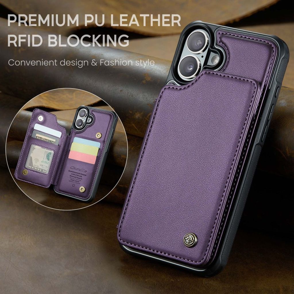 CASEME iPhone 16 Case with 5 Card slots - Purple
