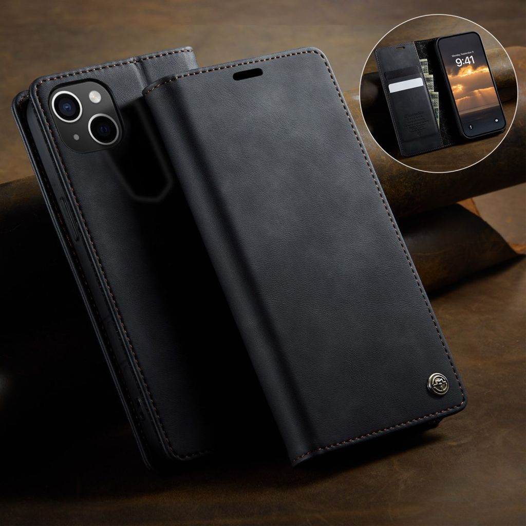 CASEME iPhone 14 Pungetui RFID-blokerende Stativ - Sort