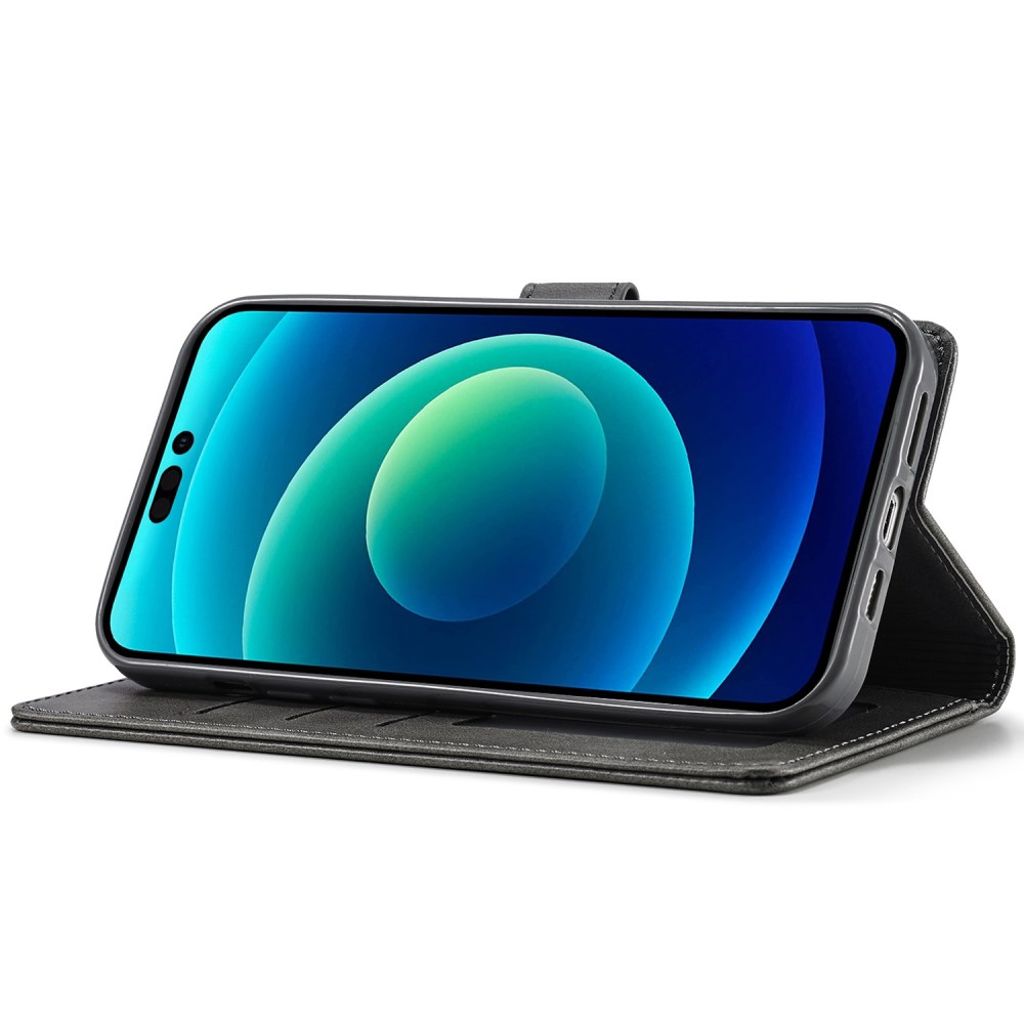 LC.IMEEKE iPhone 14 Lommeboketui Stativ PU-lær - Grå