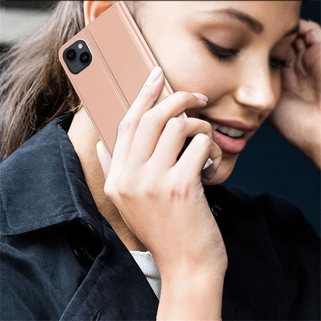 iPhone 13 Wallet Cover Stand PU Leather - Rose Gold