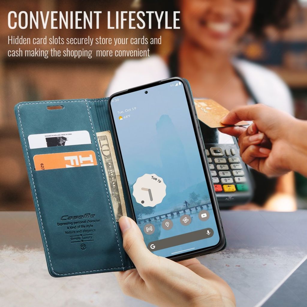 CASEME Google Pixel 10a Flip Cover PU Læder Kortholder/Stativ - Blå