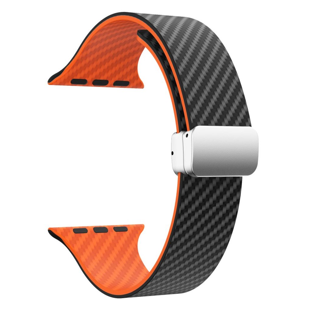 Apple Watch 42 / 41/ 40 / 38mm Klockarmband kolfibertextur - Svart/Orange