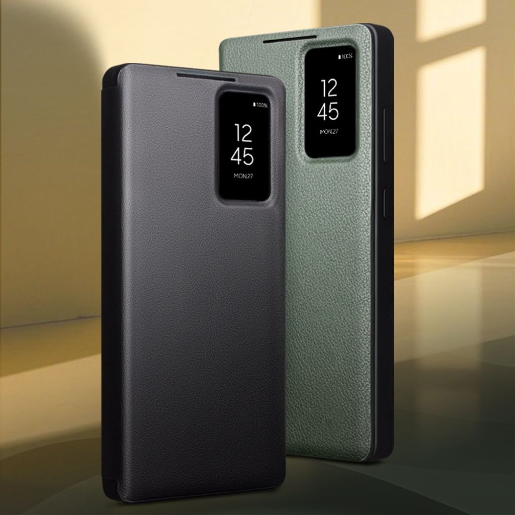 QIALINO Samsung Galaxy S26 Ultra etui med visningsvindu i ekte skinn – svart