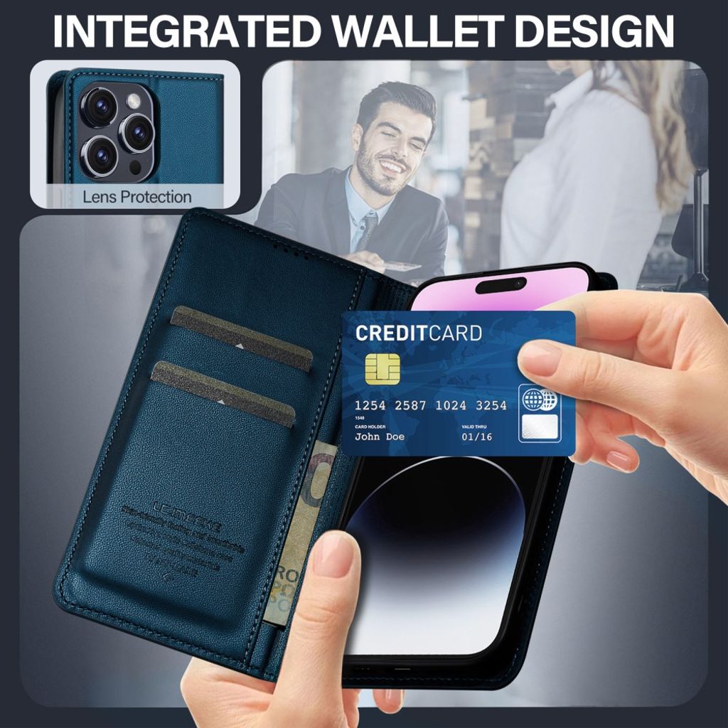 LC.IMEEKE iPhone 14 Pro Max Wallet Cover Stand - Blue
