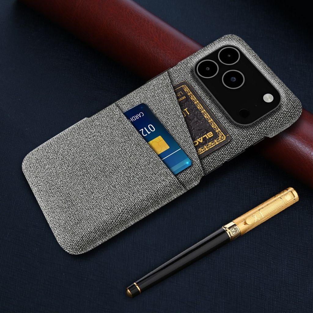 iPhone 17 Pro Max Skal i Textil med 2 Kortfack - Grå