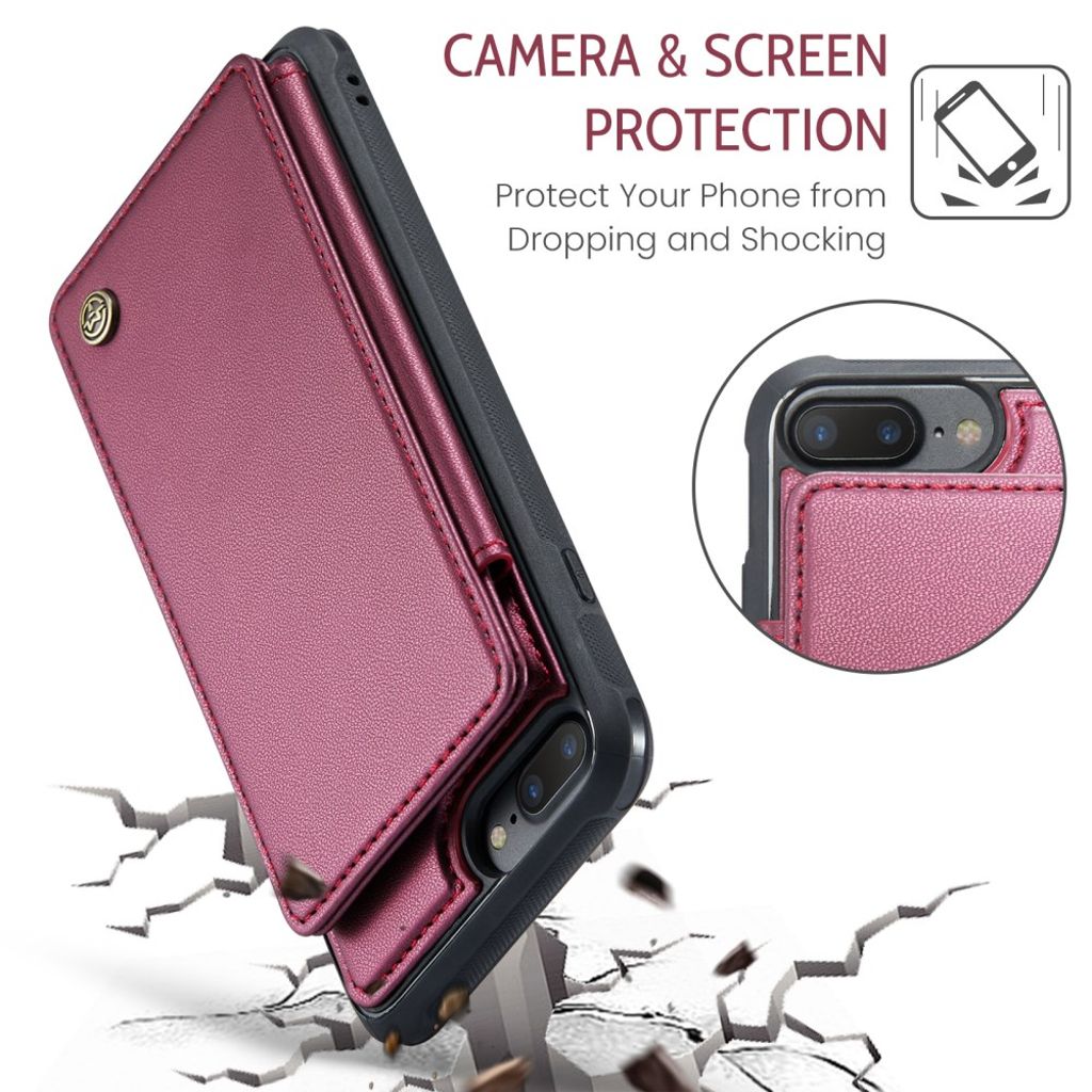 CASEME iPhone 6 Plus/6s Plus/7 Plus/8 Plus Cover med 5 Kortplads - Rød