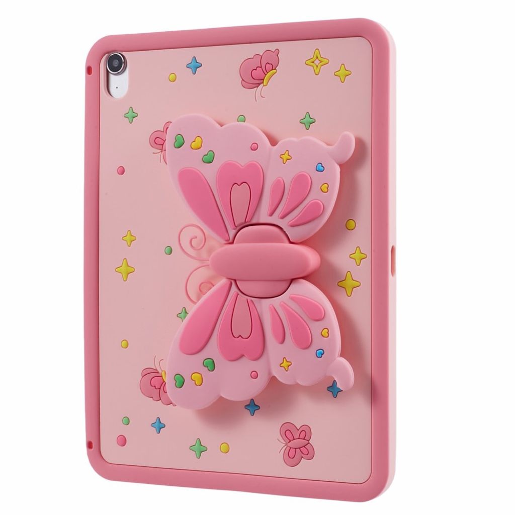 iPad A16 11" 2025/10.9" 2024 Silikonecover med sommerfuglestand - Lyserød