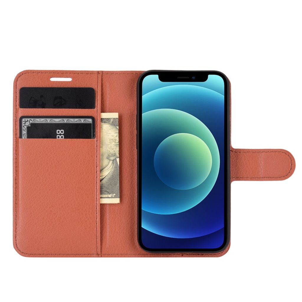iPhone 12 Mini Wallet Cover with Stand - Brown