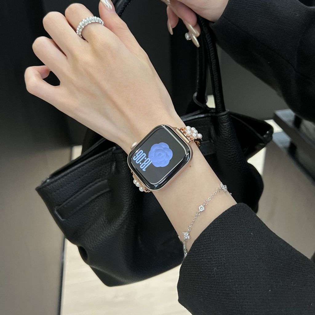 Apple Watch 42/44/46/49mm Urrem med perle- og krystaldesign - Rose guld