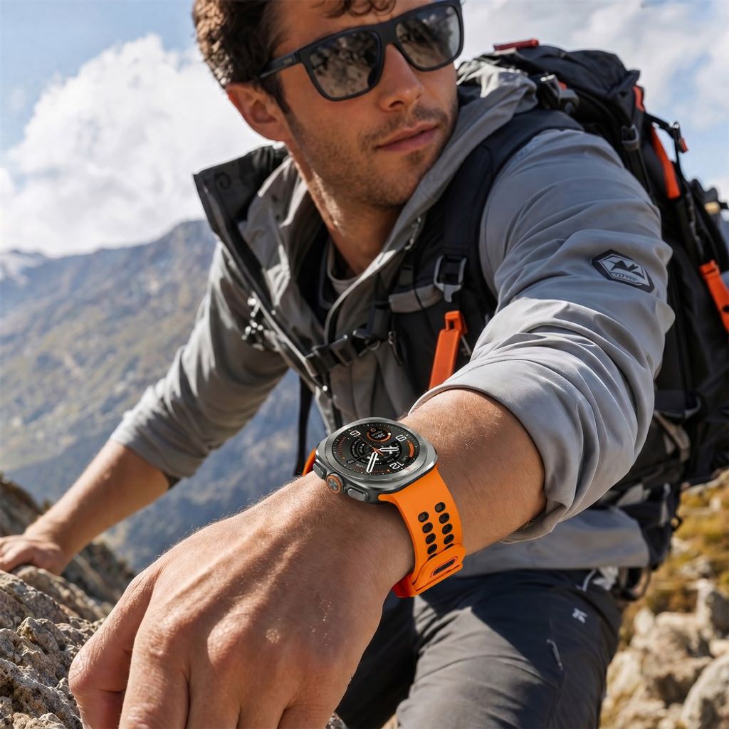 Samsung Galaxy Watch Ultra/Ultra2 Tofarget silikon klokkerem med dobbel spenne - Oransje/Svart