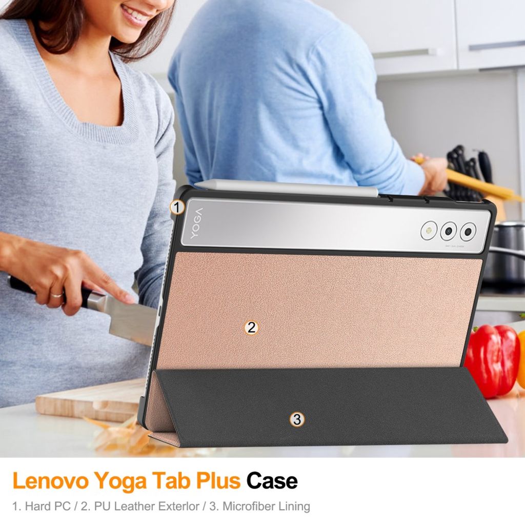 Lenovo Yoga Tab Plus Kotelo, jalusta - ruusukulta
