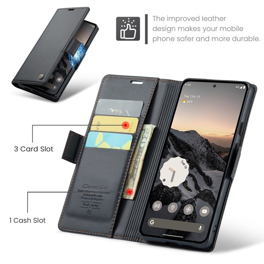 CASEME Google Pixel 10 Pro / 10 / 9 Pro / 9 Kotelo Korttipaikka - Musta