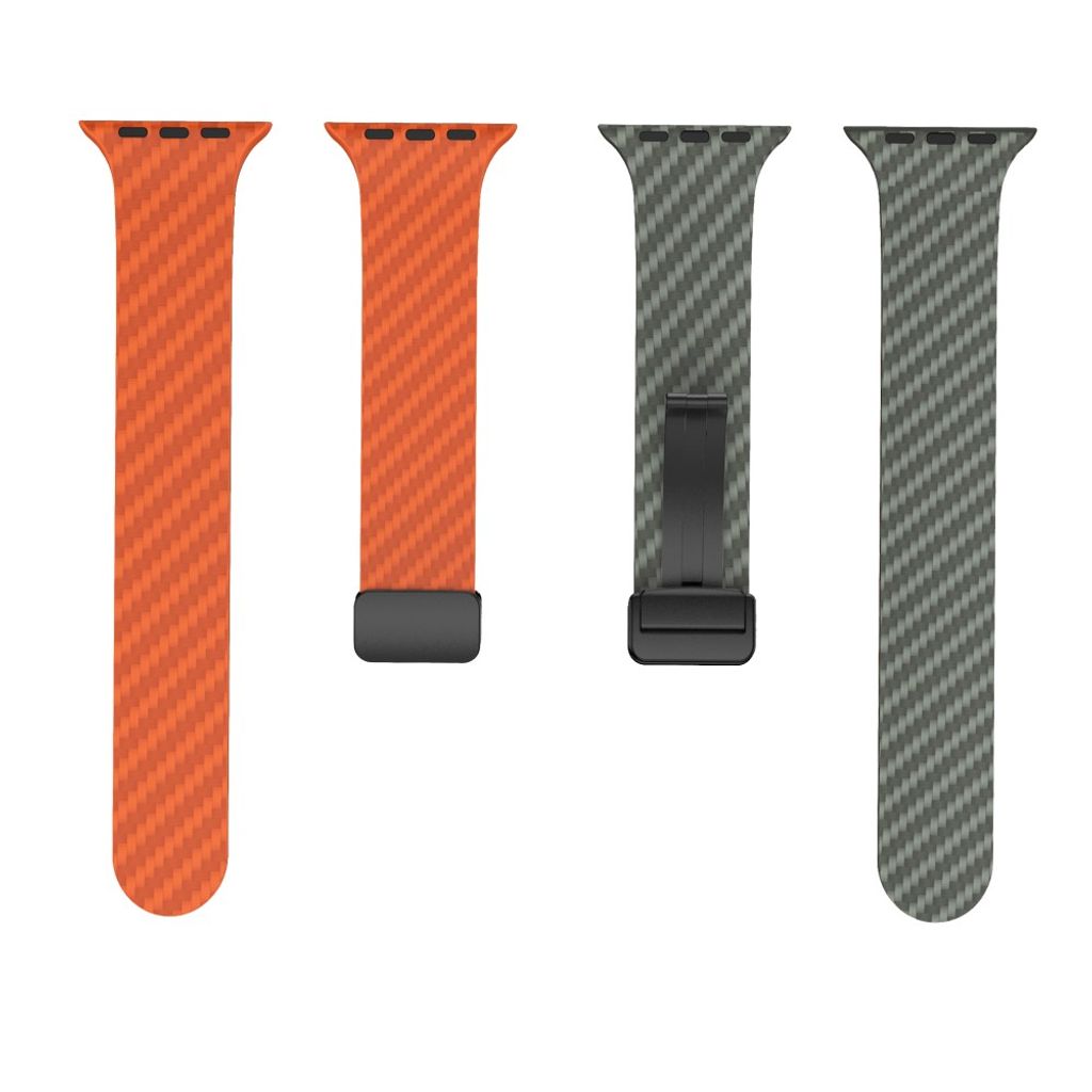 Apple Watch 42 / 41/ 40 / 38mm Klockarmband kolfibertextur - Orange/Grön