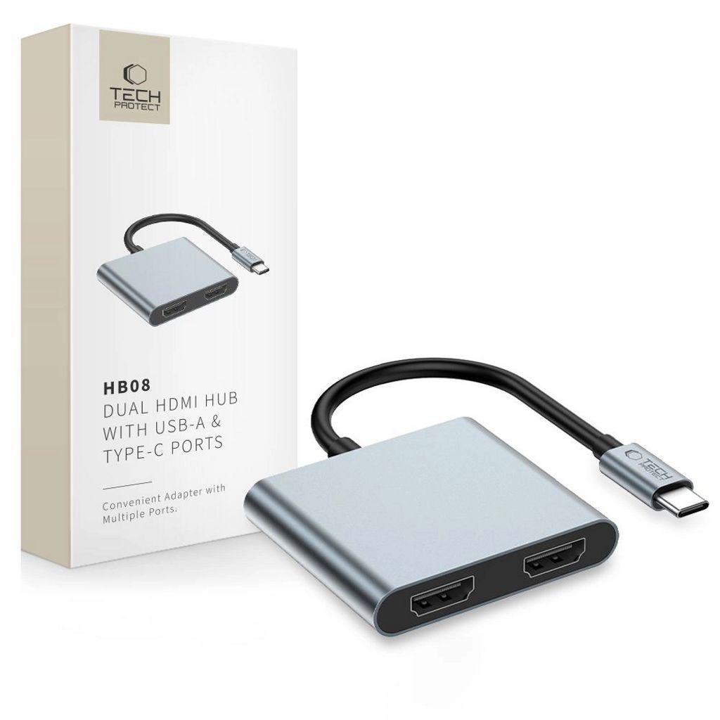 Tech-Protect HB08 4-i-1 USB-C-adapter till USB-C/USB-A/ x HDMI 4K 60Hz