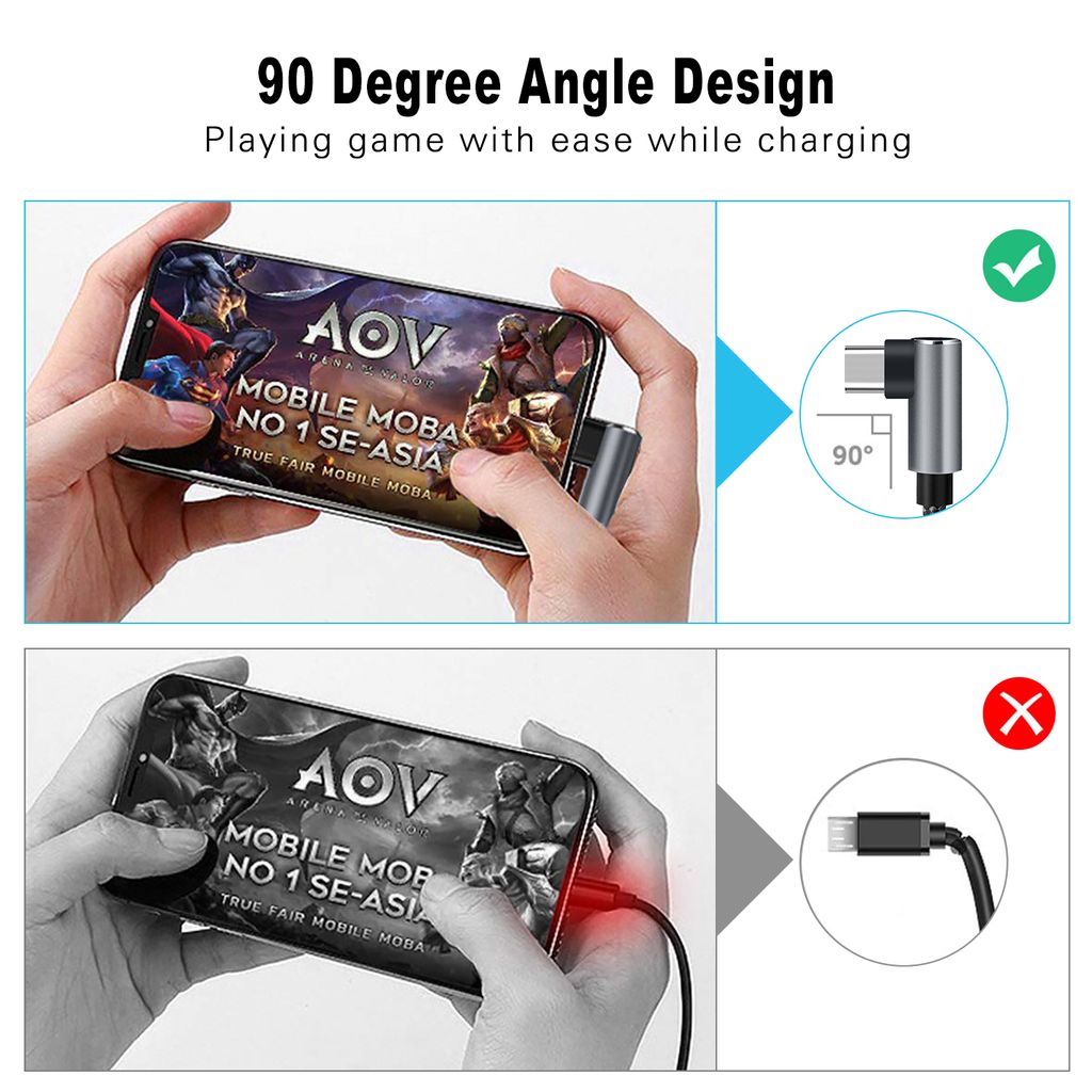 NEXTBATT USB-C til USB-C vinklet kabel 60W, 2m - Svart