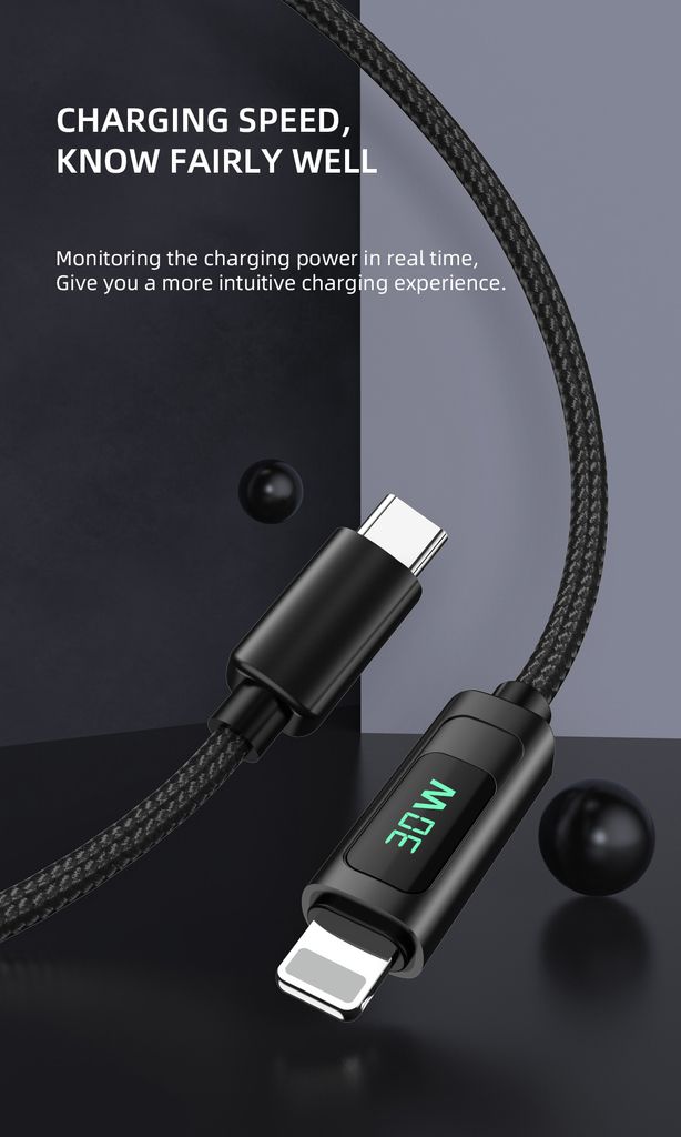 NEXTBATT USB-C til Lightning-kabel 30W, 3A, 1m - Sort